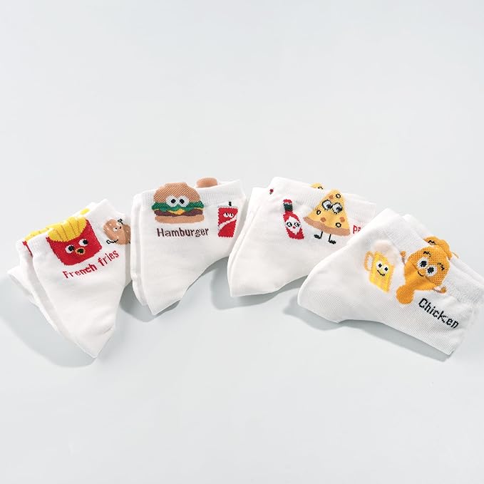 kikiya socks Women Ankle | 4-6 Pairs Heart Design Cute Animal Graphic Novelty Fruit Print Ladies Girls Cotton Socks | US 6-8