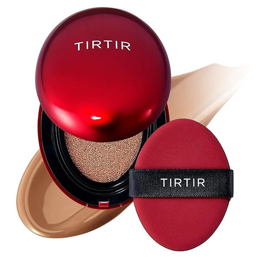[*Mini Size*] TIRTIR Mask Fit Red Cushion Foundation | Full coverage, Weightless, Skin fit, Satin Glow Finish, Korean Makeup BB Foundation, beauty, Tattoo cover up, Buildable (#37C Almond, 0.15 Fl Oz)