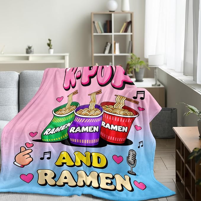 Kpop Blanket Gifts for Teens, Ramen Blanket for Fans, Trendy Kpop Merch Gifts for Young Adults, Ideal Gifts for Teens Young Adults, K Pop Gift Teen Girl Women, Christmas Throw Blanket 40x30in