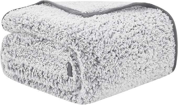 EMME Soft Sherpa Fleece Blanket Reversible Plush Fluffy Large Blanket, Light Weight Warm Decorative Boho Blanket Cover for Sofa, Couch, Bedroom,Travel(Plush Grey,60"x80")