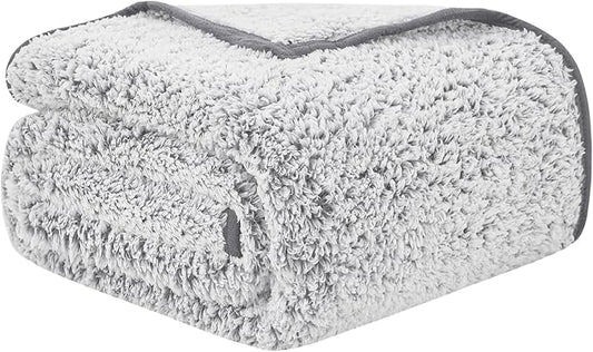 EMME Soft Sherpa Fleece Blanket Reversible Plush Fluffy Large Blanket, Light Weight Warm Decorative Boho Blanket Cover for Sofa, Couch, Bedroom,Travel(Plush Grey,60"x80")
