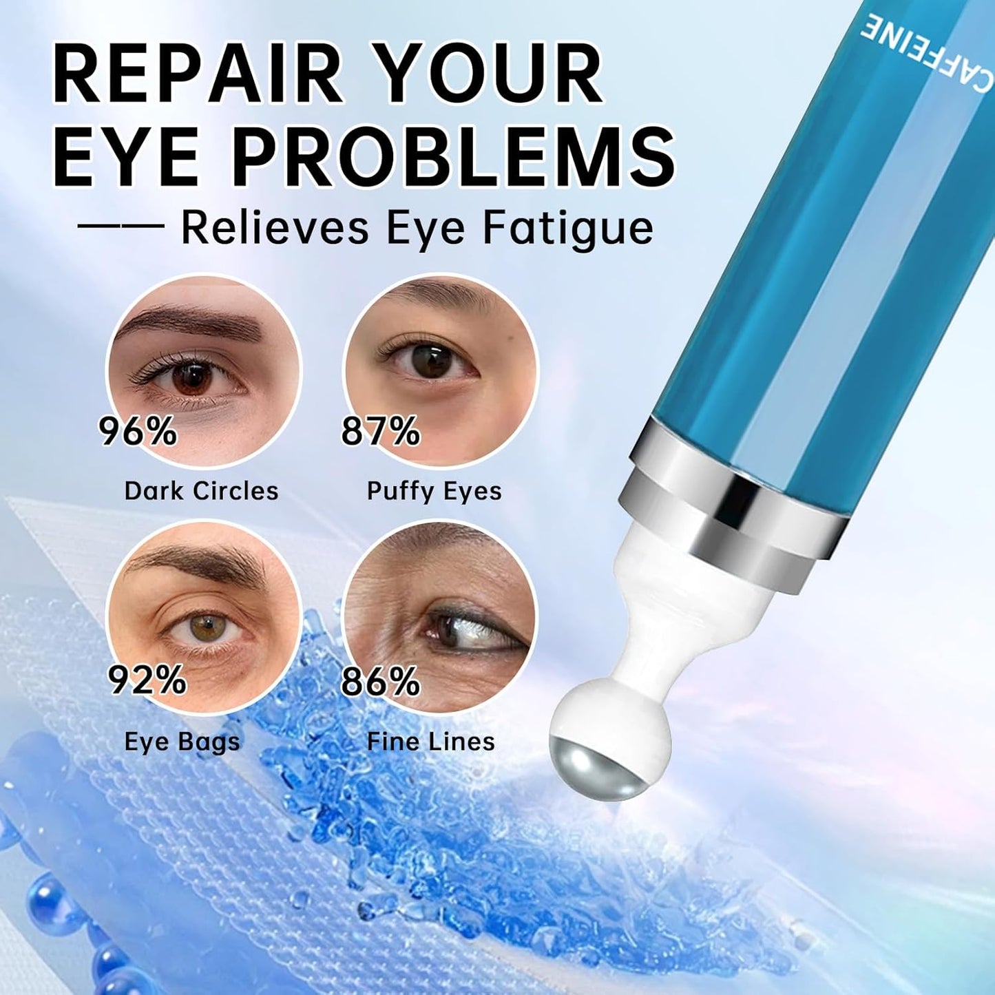 5% Caffeine Eye Cream Anti Aging, Eye Cream For Puffiness & Bags Under Eyes, 2 PCS Caffeine Eye Serum With Under Eye Roller For Wrinkles, Fine Lines & Dark Circles, Natural Eye Daily Care.