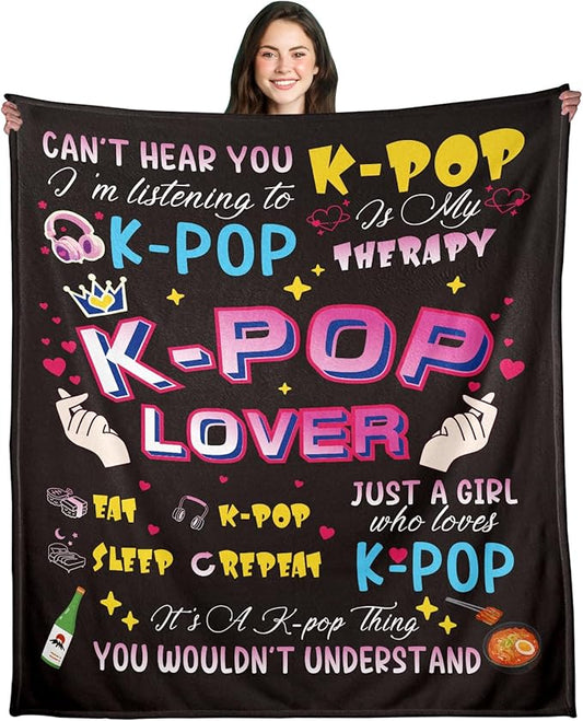 Kpop Gifts Throws for Teens, Kpop Merch, Korean Blanket, Korean Pop Gifts for Women, Kpop Blanket 50"x60", Flannel Blanket for K-Pop Lovers, K Drama K Pop Lovers Korean Friends Birthday Gifts Ideas