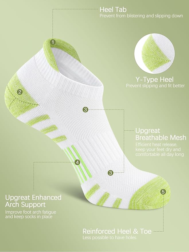 Airacker Athletic Running Ankle Cotton Socks, Low Cut Cushioned functional Anti-Blister Tab Sports Socks for Men Women 6pairs