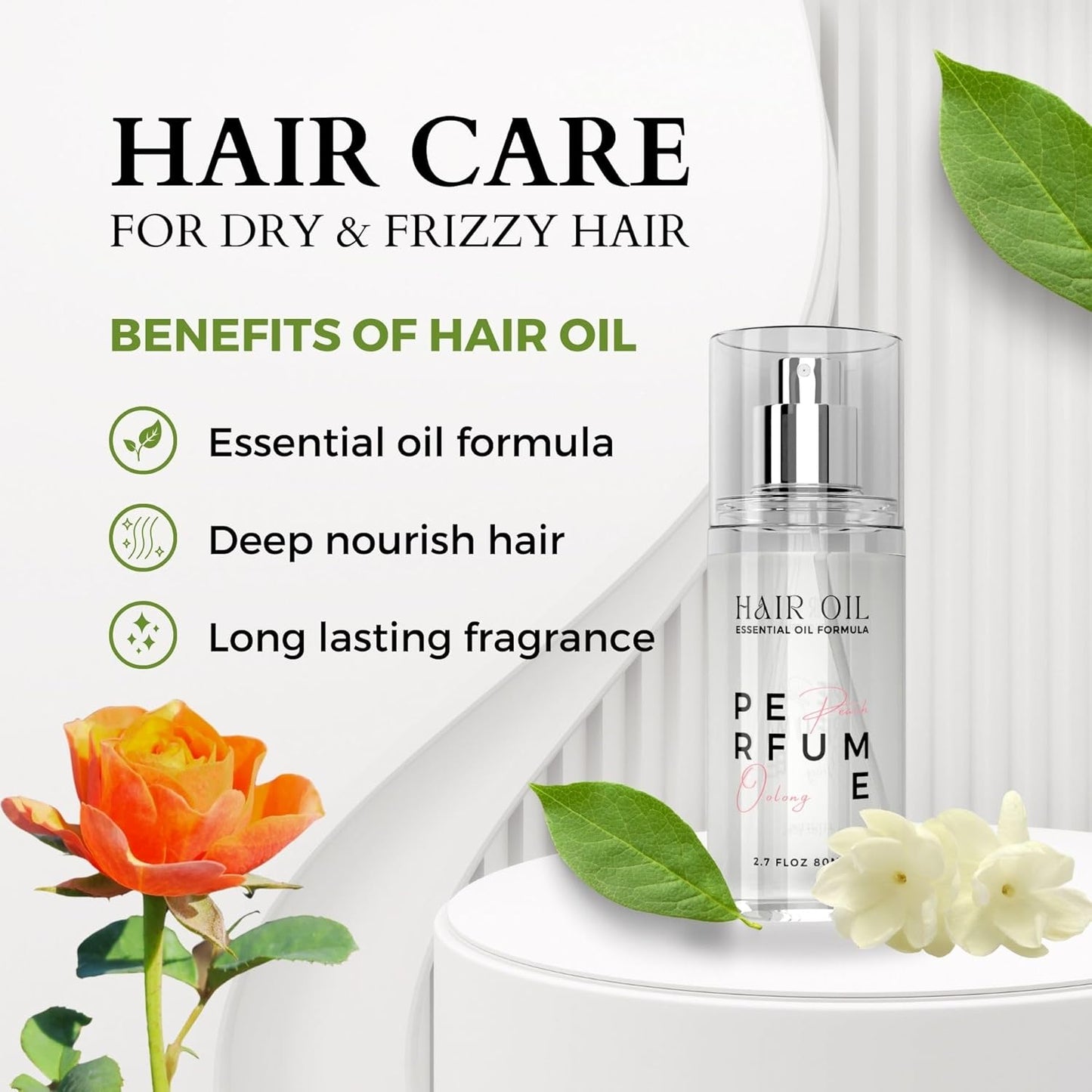 Hair Perfume Oil for Women (Peach Oolong), Argan Oil Heat Protection Spray for Dry, Damaged, Firzzy Hair Care, Long Lasting Fragrance Mist with Keratin & Elastin for Nourish & Smooth 2.7 fl oz