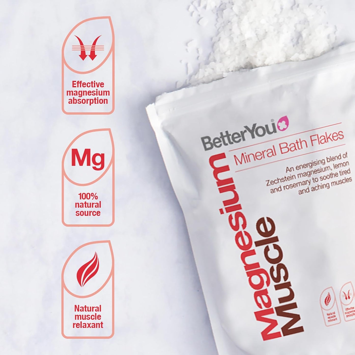 BetterYou Magnesium Muscle Bath Flakes - Mineral Bath Salts For Muscle Recovery - Post-Workout Soak For Sore Muscles - Natural Magnesium - 2.3 lb