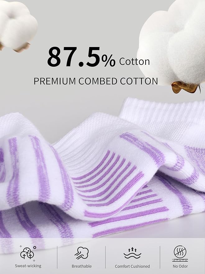 Airacker Athletic Running Ankle Cotton Socks, Low Cut Cushioned functional Anti-Blister Tab Sports Socks for Men Women 6pairs