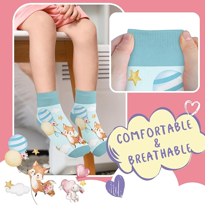 Queenshin Animal Flowers Dance Socks Girls Novelty Toddler Kids Crew Ankle Socks 6 Pairs 3-14Y Birthday Gift