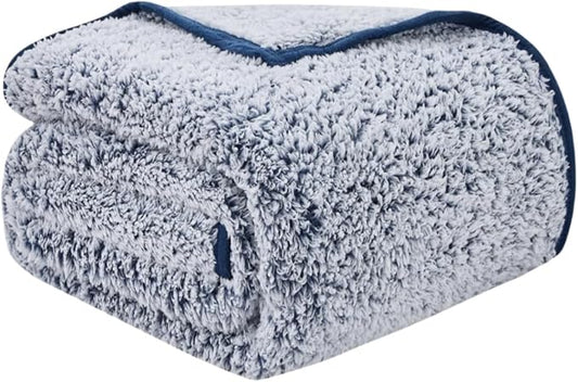 EMME Soft Sherpa Fleece Blanket Reversible Plush Fluffy Large Blanket, Light Weight Warm Decorative Boho Blanket Cover for Sofa, Couch, Bedroom,Travel(Plush Navy,108"x90")