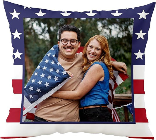 Fabric Textile Products Custom Pillow - USA Made - Personalized Pillows with Pictures - Throw Pillow - Personalized Gift - Red White and Blue - Patriot Gifts - 4th of July Decor (20"x20")