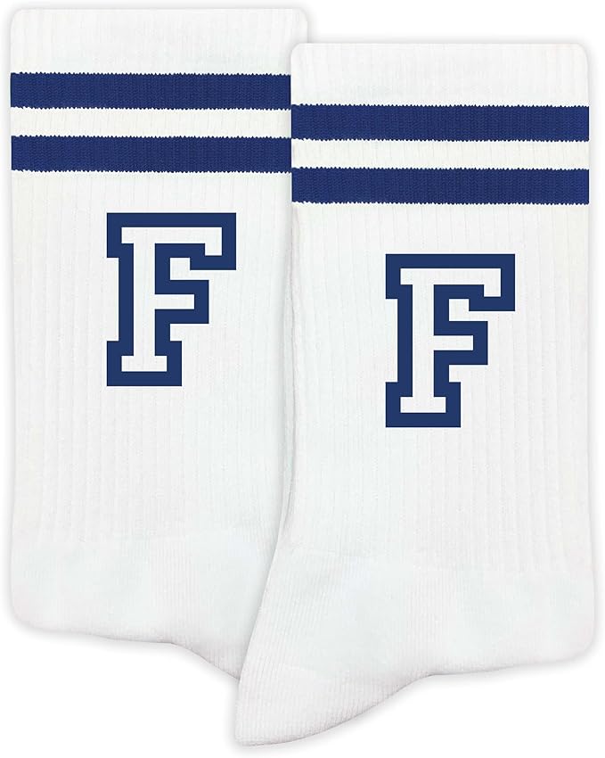 Striped Initial Socks with the Letter in Navy Blue, Socks for Adult, Teens, Men&Women Socks, Gifts for Friends, Family, etc.