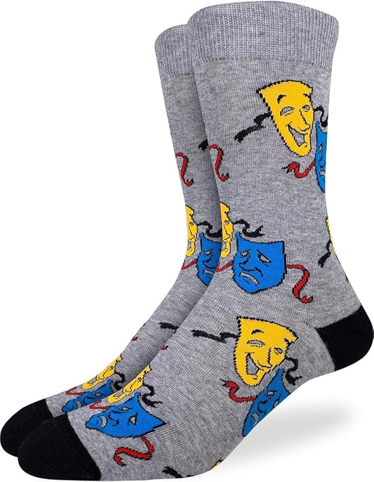 Good Luck Sock Men's Drama Theatre Comedy and Tragedy Masks Socks, Adult, Shoe Size 7-12