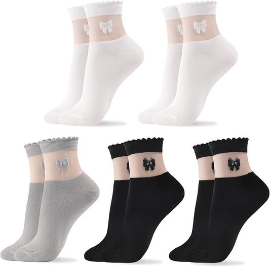 kikiya socks Women Ankle | 4-6 Pairs Heart Design Cute Animal Graphic Novelty Fruit Print Ladies Girls Cotton Socks | US 6-8