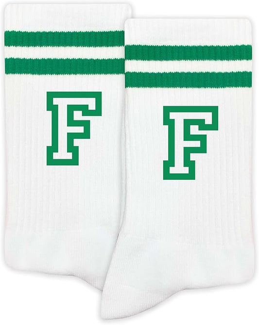 Striped Initial Socks with the Letter in Green, St. Patricks Day Socks Gifts for Family Friends, etc.