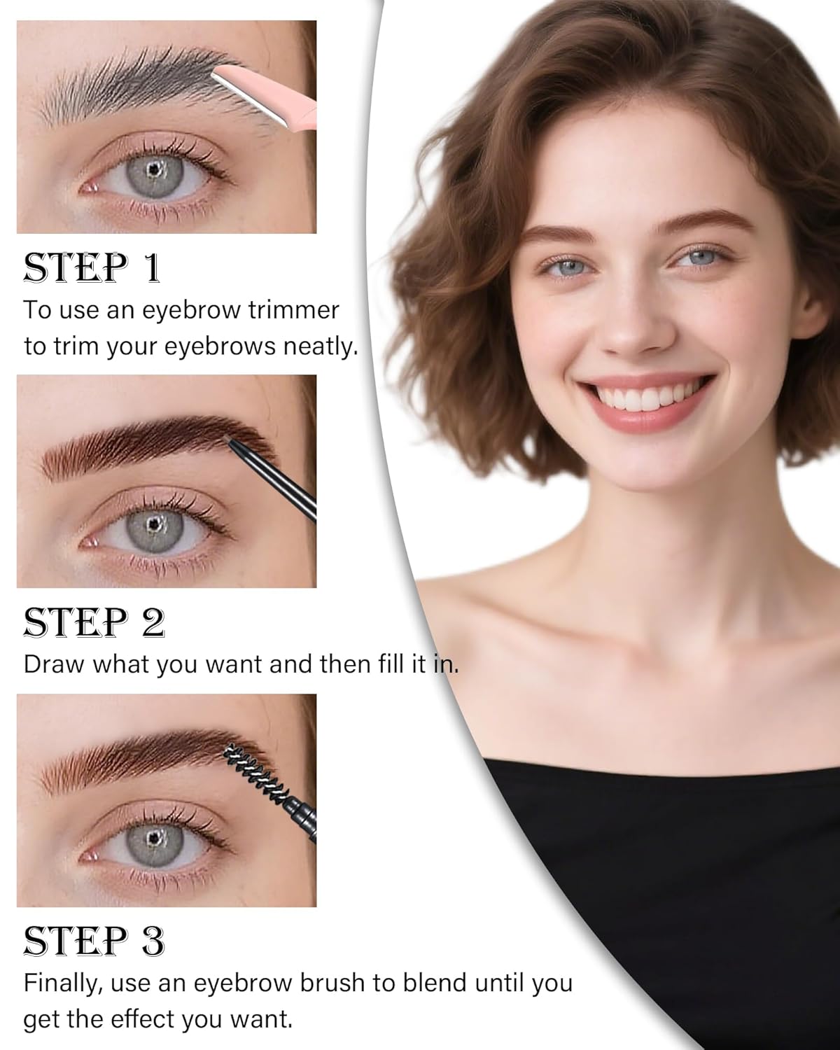 Black Eye Brow Pencils for Women, 6Pcs Waterproof Eyebrow Pencil, 1.5mm Micro-Fine Tip & Spiral Brush with Brow Razors Perfect for Creating a Natural and Delicate Eyebrow Look Makeup