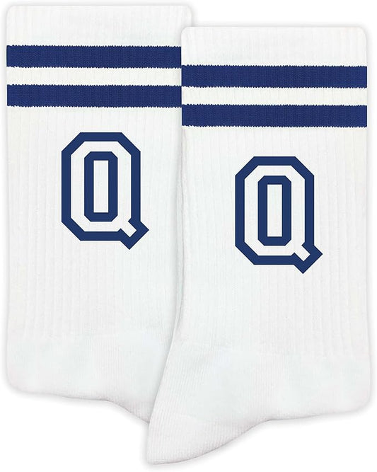 Striped Initial Socks with the Letter in Navy Blue, Socks for Adult, Teens, Men&Women Socks, Gifts for Friends, Family, etc.