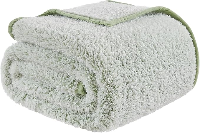 EMME Soft Sherpa Fleece Blanket Reversible Plush Fluffy Large Blanket, Light Weight Warm Decorative Boho Blanket Cover for Sofa, Couch, Bedroom,Travel(Plush Sage,60"x80")