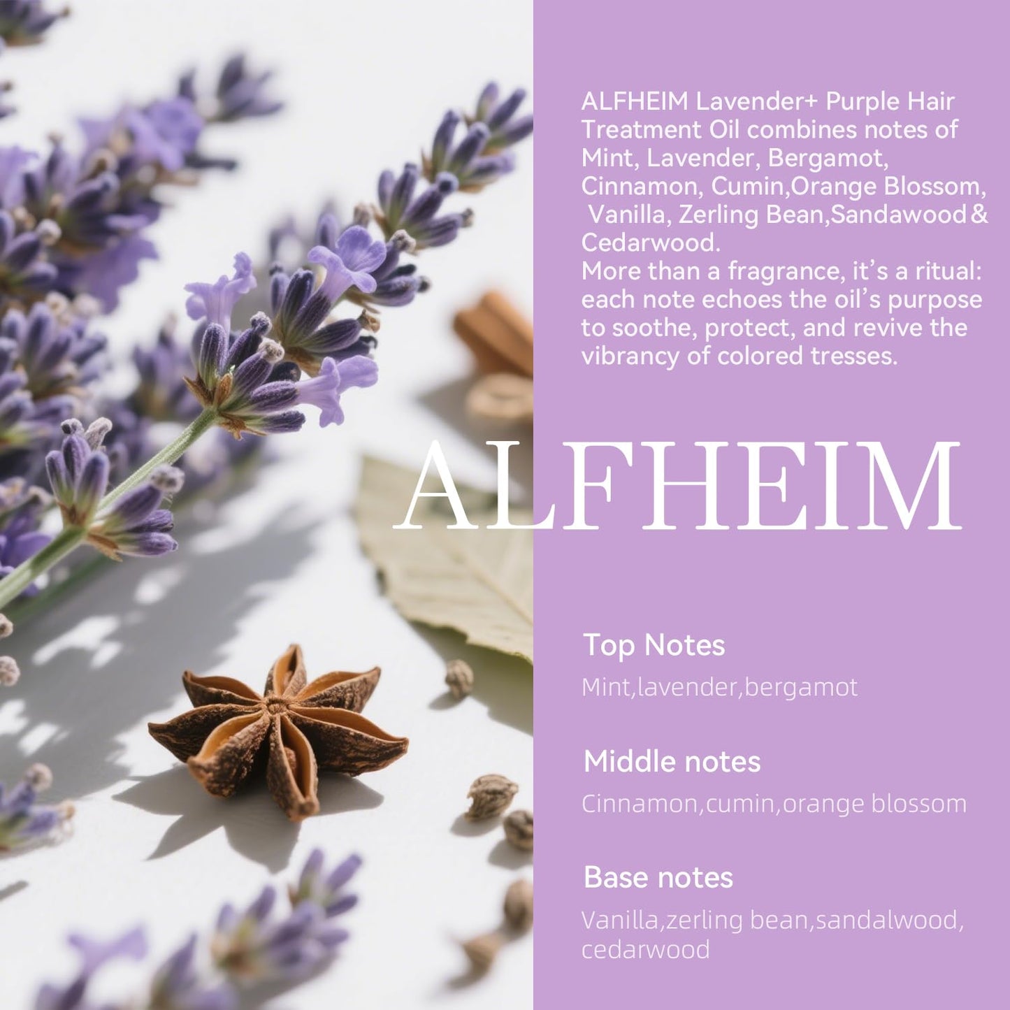 ALFHEIM Lavender+ Purple Hair Treatment Oil | Anti-Brass Toning & Shine Boosting Hair Oil for Blonde, Silver & Gray Hair | Heat Protection & UV Defense | Sulfate-Free, Paraben-Free | 3.38 fl.oz