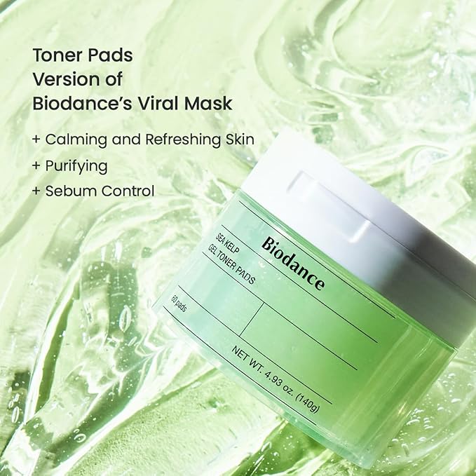Biodance Sea Kelp Gel Toner Pads, Calming & Balancing Toner Pads for Sensitive Skin, Oil & Sebum Control, Refreshing Blemish Care, Korean Skincare, Stocking Stuffersㅣ4.93 fl.oz.(140g)*60Pads