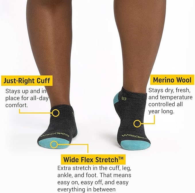 Wide Open No Show Merino Wool Socks for Women - Everyday Ankle Socks for Wide Feet