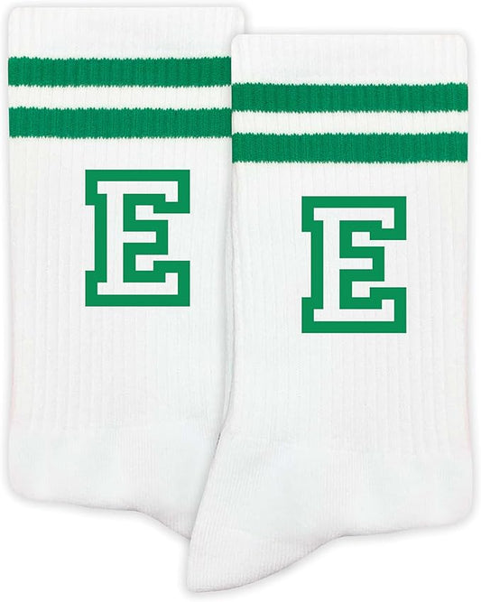 Striped Initial Socks with the Letter in Green, St. Patricks Day Socks Gifts for Family Friends, etc.
