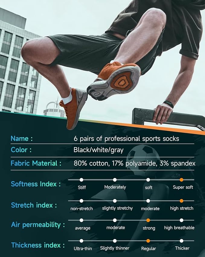 TANSTC Mens Socks,6 Pairs Anti-Blister Cushioned Breathable Cotton Athletic Ankle Running Sports Women Sock