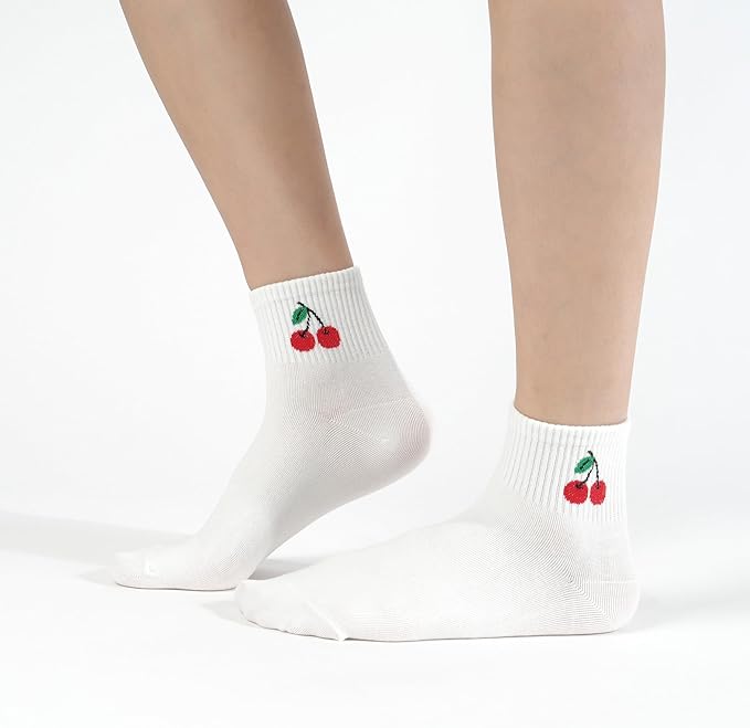 kikiya socks Women Ankle | 4-6 Pairs Heart Design Cute Animal Graphic Novelty Fruit Print Ladies Girls Cotton Socks | US 6-8
