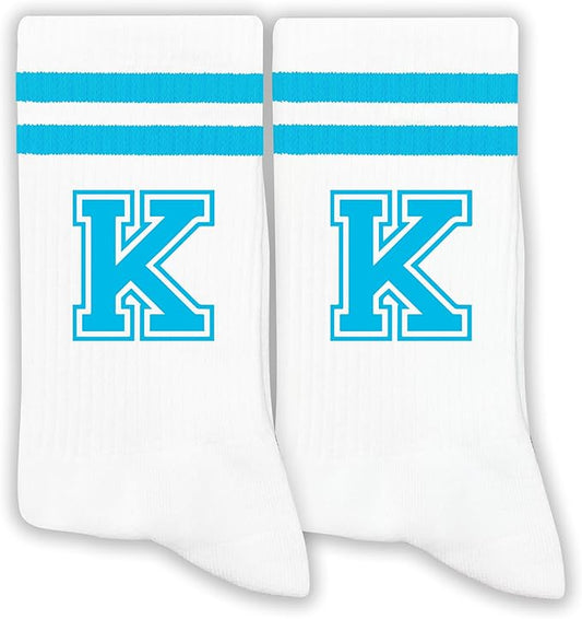 Sky Blue Initial Stripes Socks,Letter Socks Gifts for Birthday,Christmas,Back-to-school Season,etc.