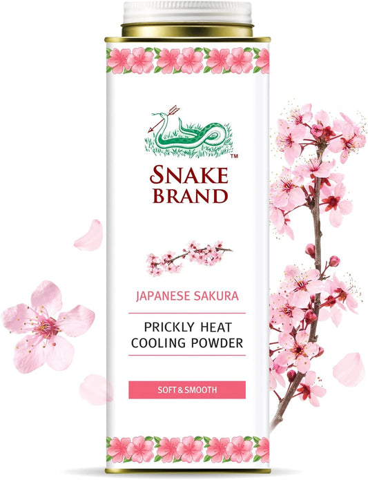 Snake Brand Prickly Heat Cooling Powder for Everyday Use - Anti-Chafing, Heat Rash Relief, Soft Sakura Scent (9.9 Oz / 280g)
