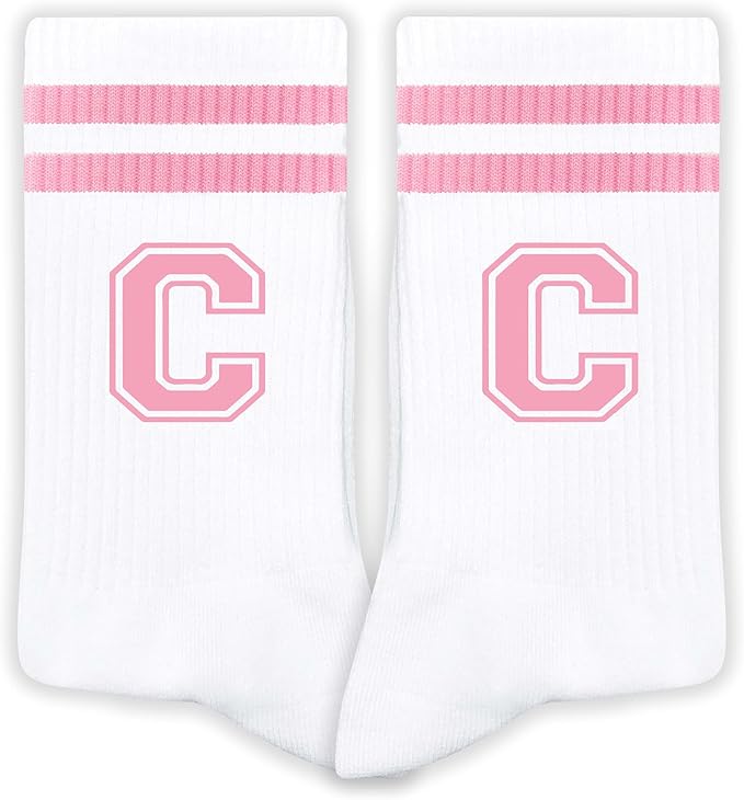 Pink And White-Striped Letter Socks, Sports Socks For Women, Pink Team socks, Friends And Family, Birthday Gift.