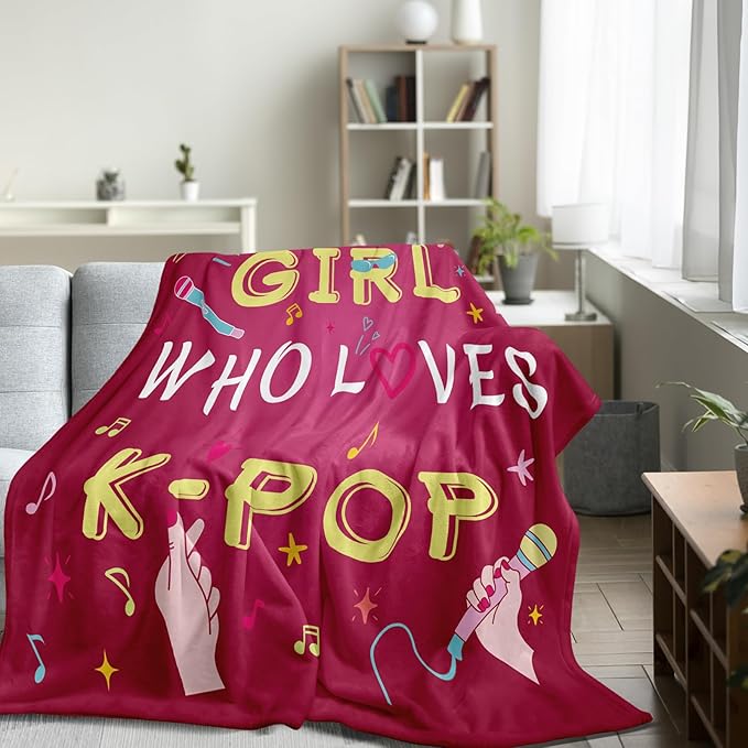 Kpop Merch Korean Gifts for Women, K Drama Throw Blanket 40x30in for Teen Girls, Pink