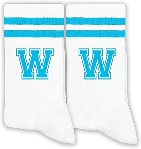 Sky Blue Initial Stripes Socks,Letter Socks Gifts for Birthday,Christmas,Back-to-school Season,etc.