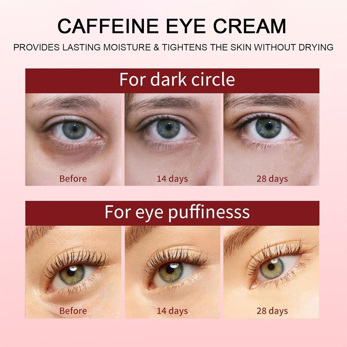 Caffeine Eye Cream for Dark Circles and Puffiness - Caffeine Under Eye Cream Anti Aging - Under Eye Serum for Puffiness Bags Wrinkles Fine Lines - Dark Circle Eye Cream Visible Firming Tightening