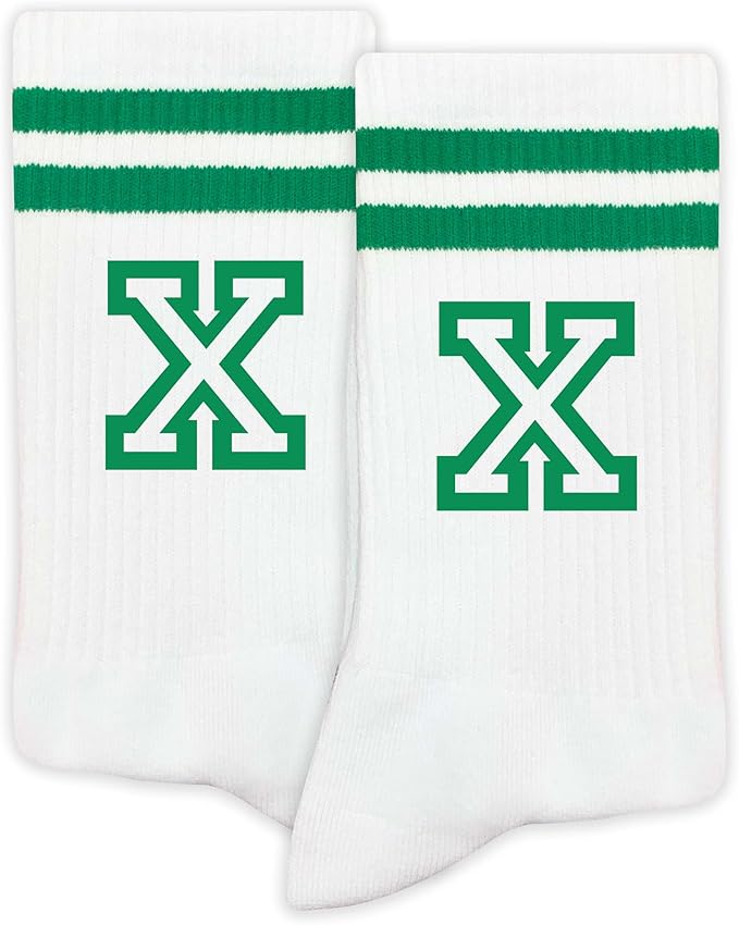 Striped Initial Socks with the Letter in Green, St. Patricks Day Socks Gifts for Family Friends, etc.