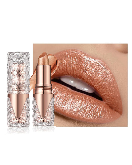 Glitter Metallic Shimmer Brown Lipstick Long Lasting,Diamond High Pigmented Nude Red Metallic Matte Liquid Lipstick Non-Stick Lip Gloss,Transferproof Lip Color Lip Stick Makeup for Women-05