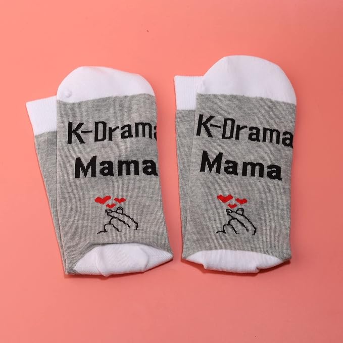 LEVLO Funny K-Drama Lovers Gifts K-Drama Mama Hand Heart Socks for Korean Movie TV Series Fans
