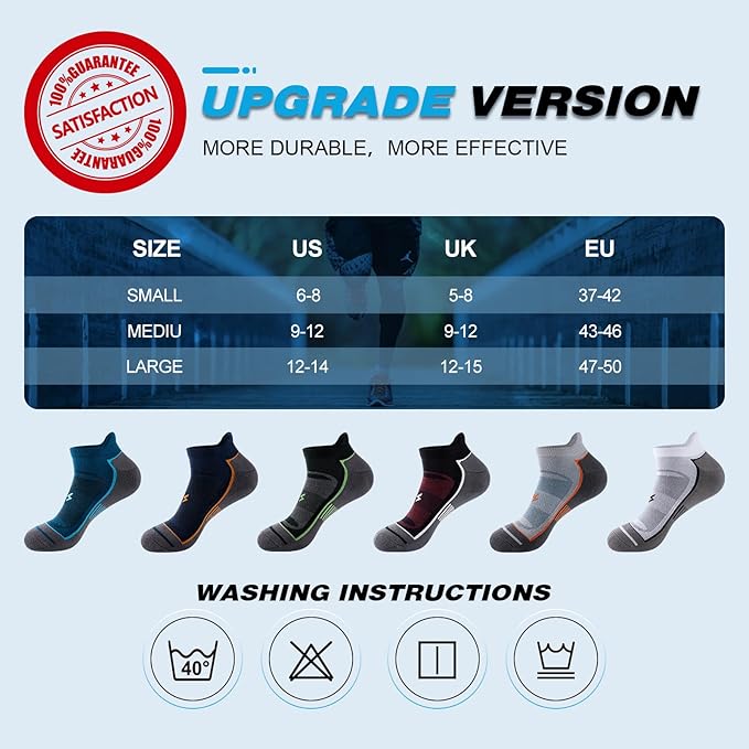 Mens Ankle Running Socks, Athletic Cushioned Low Cut Moisture Wicking Cotton Short Sports Socks, 6 Pairs