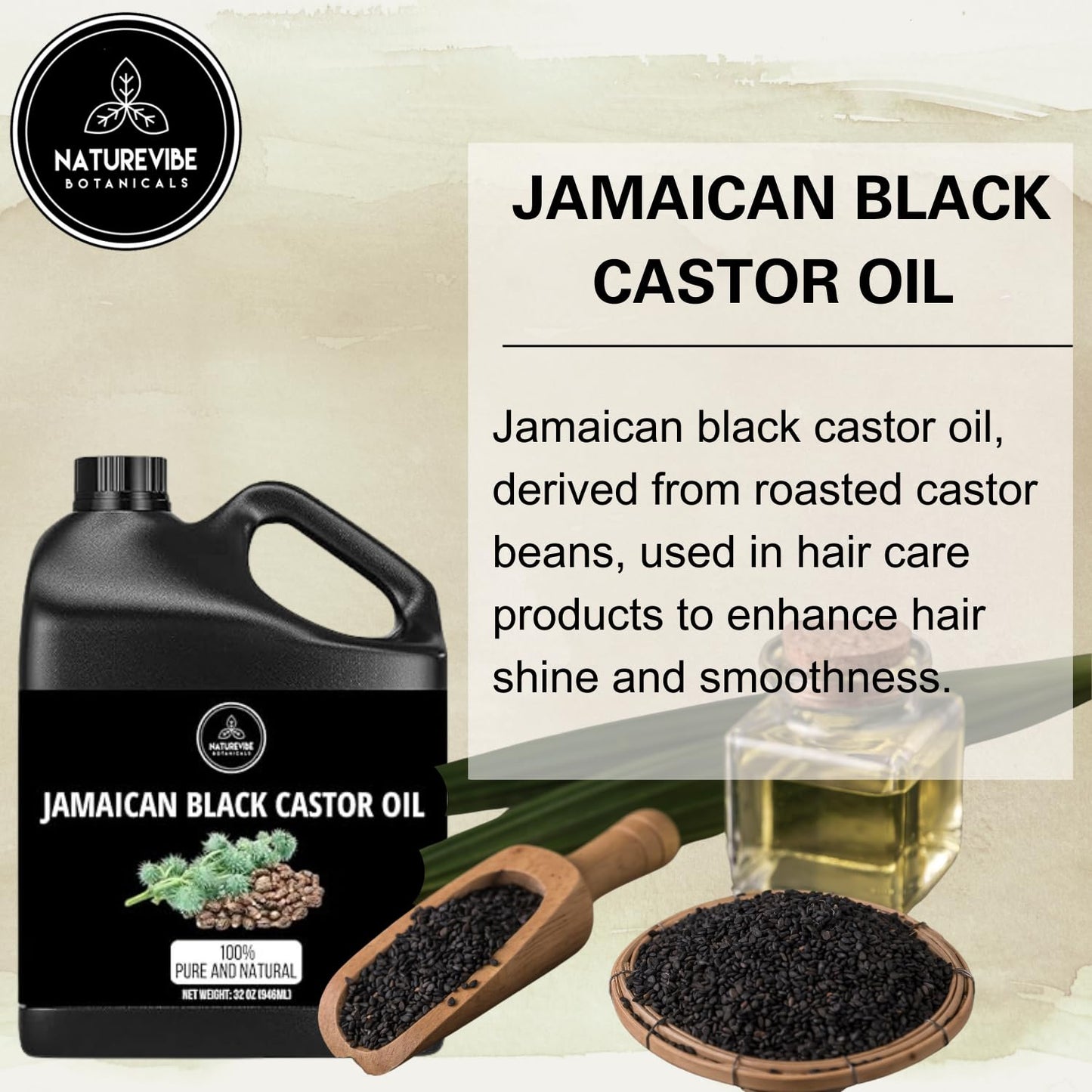 Naturevibe Botanicals Jamaican Black Castor Oil 32 Ounces | 100% Pure and Natural | Great for Skin Care and Hair Care