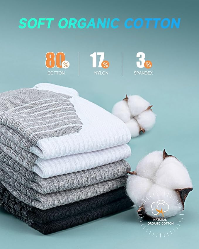 TANSTC Mens Socks,6 Pairs Anti-Blister Cushioned Breathable Cotton Athletic Ankle Running Sports Women Sock