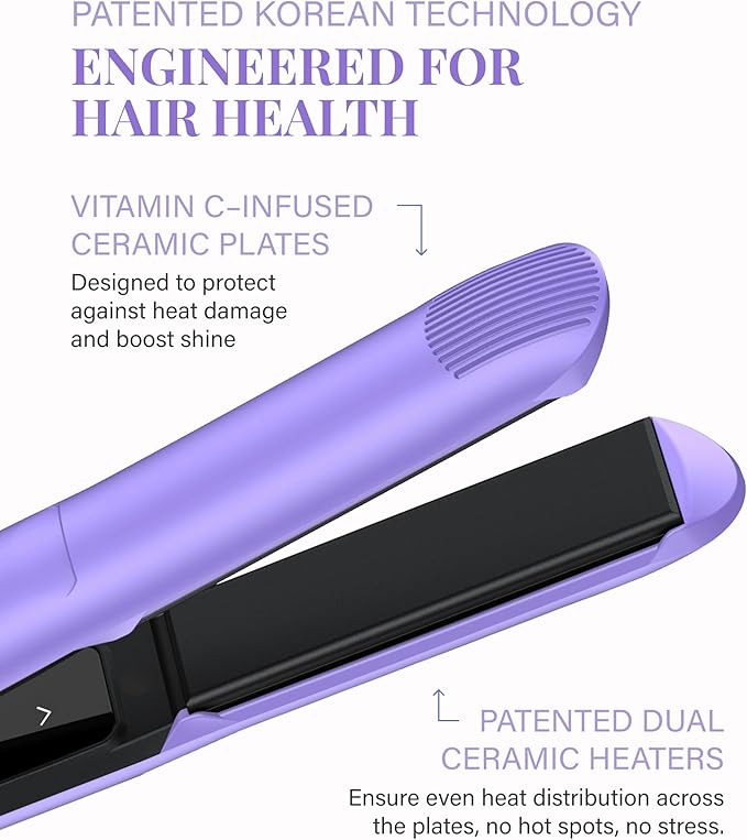 GLAMPALM Hair Straightener 1" Ceramic Flat Iron Infused with Vita C, Korea's No.1 Professional Salon Tool, 3D Swivel Cord & Dual Voltage, Digital LED(210°–450°), 20s Fast Heat-Up, Purple (GP201T)
