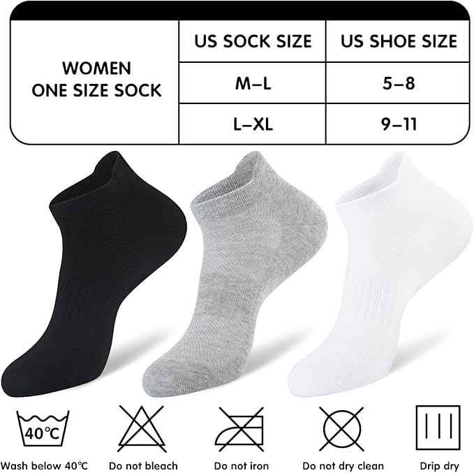 Womens Cotton Ankel Socks, Athletic Performance Breathable Low Cut Socks with Heel Tab
