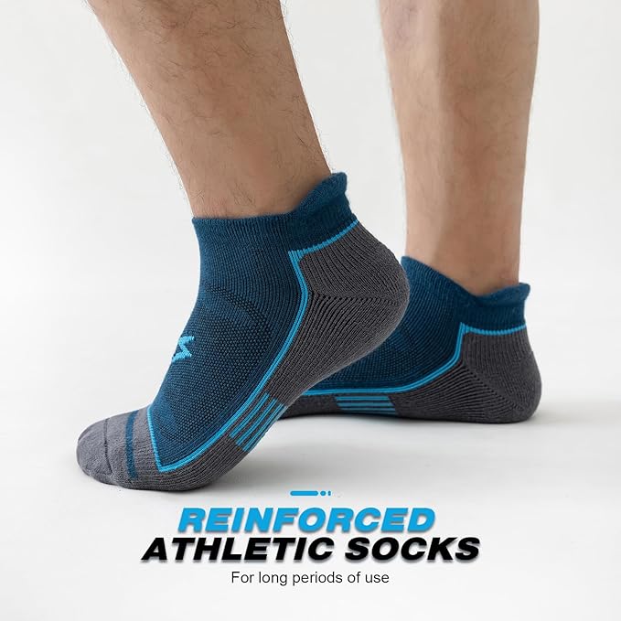 Mens Ankle Running Socks, Athletic Cushioned Low Cut Moisture Wicking Cotton Short Sports Socks, 6 Pairs