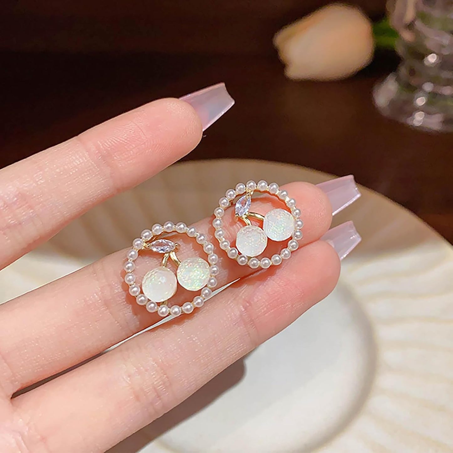 Vintage Circle Pearl Earrings Crystal Cherry Stud Earrings Gold Pearl Hoop Earrings Pearl Circle Earrings Jewelry for Women