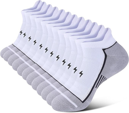 Mens Ankle Running Socks, Athletic Cushioned Low Cut Moisture Wicking Cotton Short Sports Socks, 6 Pairs