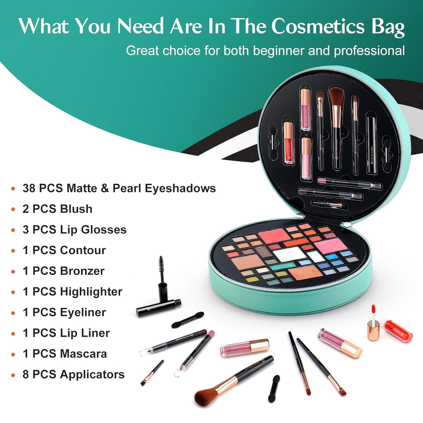 Color Nymph All In One Makeup Kit For Teens With Portable Cosmetics Bag, Multiple Makeups For Begginers As Christmas,New Year,Birthday Gift Included 38-Colors Eyeshadows Lipglosses Brushes(Green)