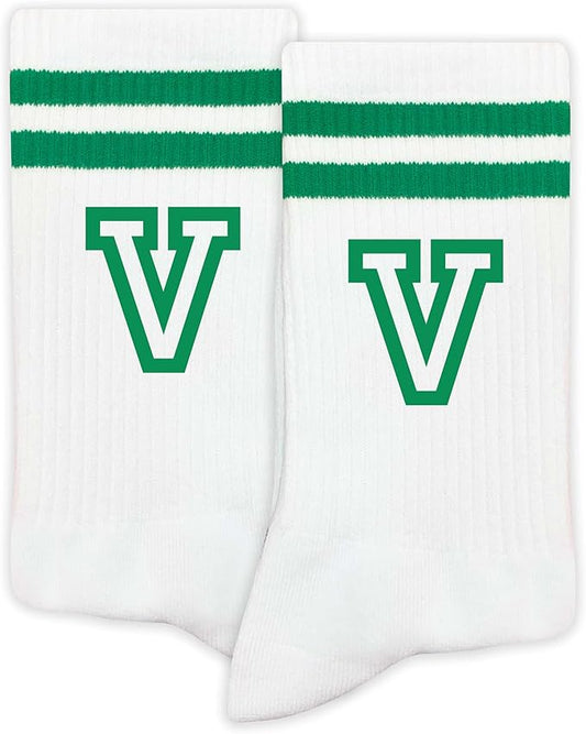 Striped Initial Socks with the Letter in Green, St. Patricks Day Socks Gifts for Family Friends, etc.