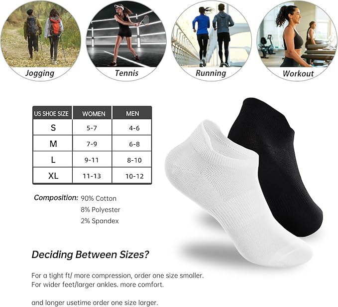 Ankle Socks Women's and Mens - 6/10 Pairs Low Cut Tab & No Show Athletics Running Socks