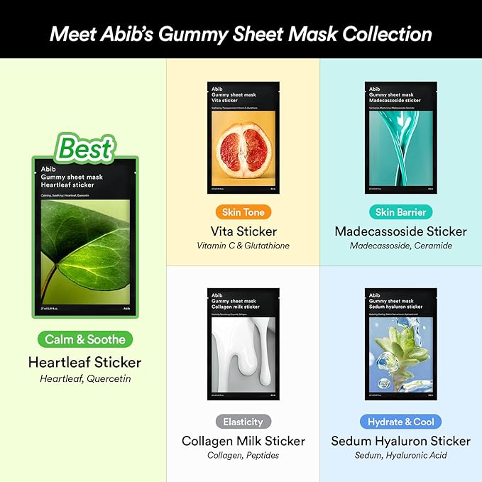 Abib Gummy Sheet Mask Milk Sticker 10 Sheets (Elasticity) I Korean Face Mask for Sensitive Skin, Soothing & Redness Relief, Daily Skincare Treatment, K-Beauty Sheet Mask
