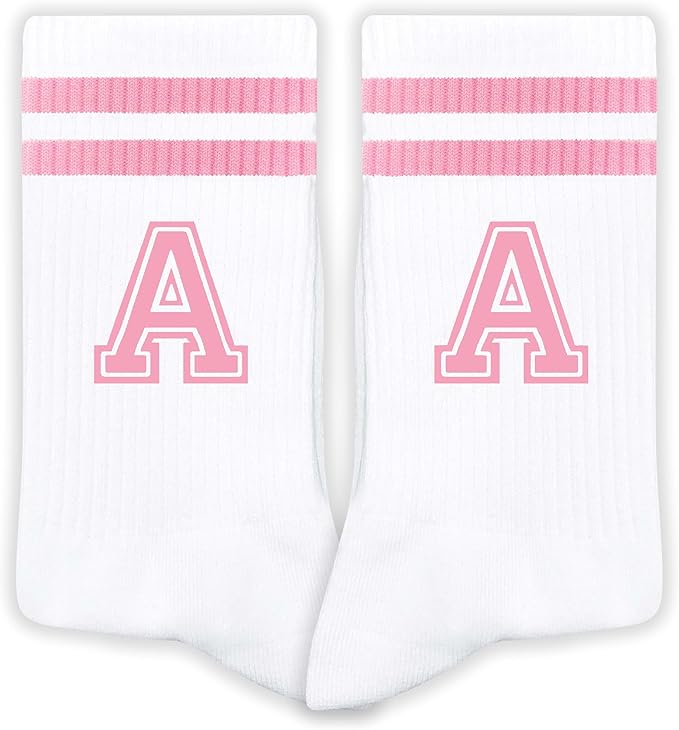 Pink And White-Striped Letter Socks, Sports Socks For Women, Pink Team socks, Friends And Family, Birthday Gift.