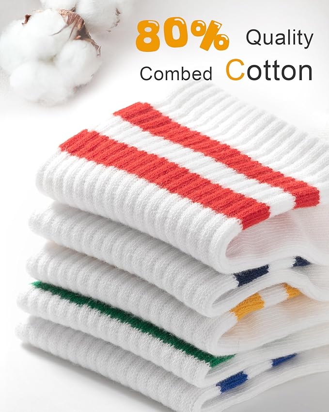 HONGTEYA Kids Socks for Girls Boys Soft Stretch Cotton Crew Seamless Athletic Socks School Uniform 4-12 Years 5 Packs